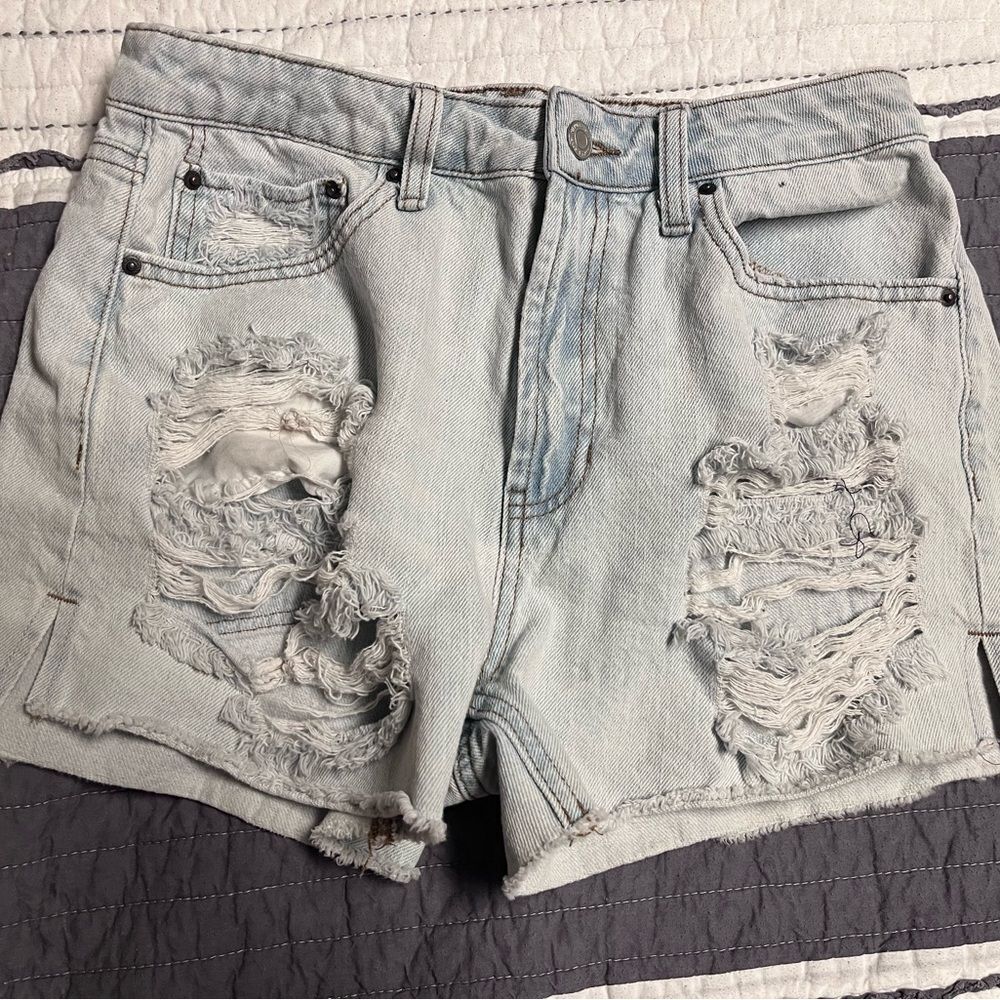 Vanilla Star Light Blue Ripped Jean Shorts